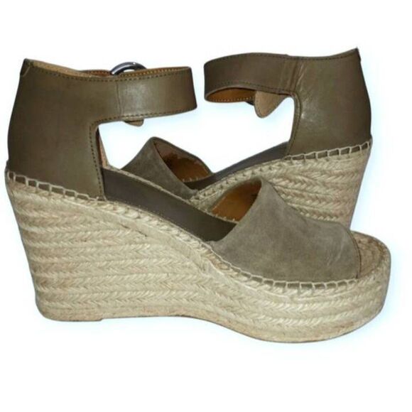 MARC FISHER OLIVE GREEN ESPADRILL WEDGE SANDALS SZ.9.5 EUC. - Picture 5 of 9